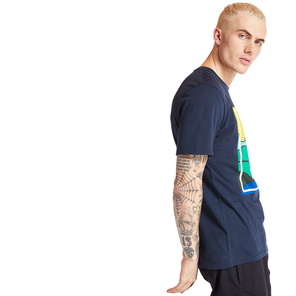 Camisetas Timberland Hombre Kennebec River Horizon Graphic Azul Marino - Chile LMK-028453